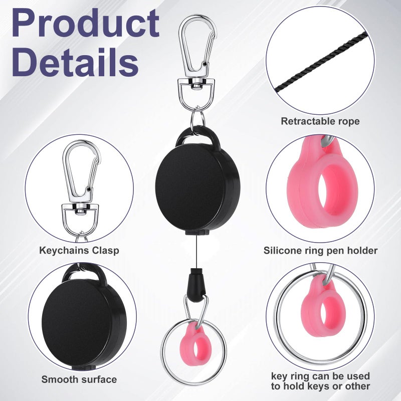 Geyoga 6 Pcs Retractable Pen Holders Retractable Badge Reel with Pen Pencil Clips for Lanyard Nurses ID Badge Doctor Teacher Student Employee Office Medical Workers Supplies - Image 2