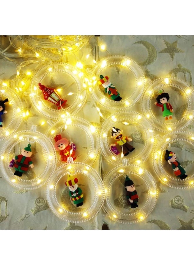 NAMA Multi-mode yellow warm light curtain, glowing circles with Ramadan-themed design and lanterns, warm baby bulbs, festive decor for home and occasions, and Ramadan with lantern characters, 3 meters long - Image 1