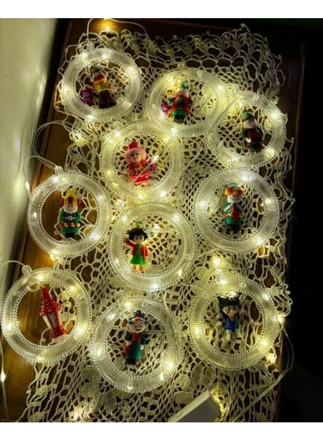 NAMA Multi-mode yellow warm light curtain, glowing circles with Ramadan-themed design and lanterns, warm baby bulbs, festive decor for home and occasions, and Ramadan with lantern characters, 3 meters long - Image 4