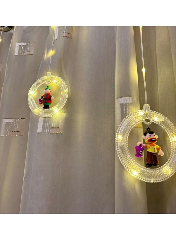 NAMA Multi-mode yellow warm light curtain, glowing circles with Ramadan-themed design and lanterns, warm baby bulbs, festive decor for home and occasions, and Ramadan with lantern characters, 3 meters long - Image 3