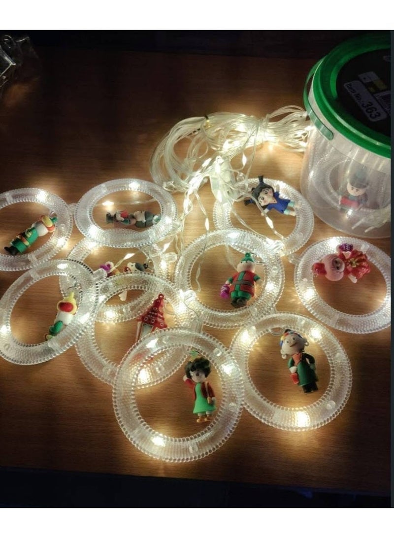 NAMA Multi-mode yellow warm light curtain, glowing circles with Ramadan-themed design and lanterns, warm baby bulbs, festive decor for home and occasions, and Ramadan with lantern characters, 3 meters long - Image 2