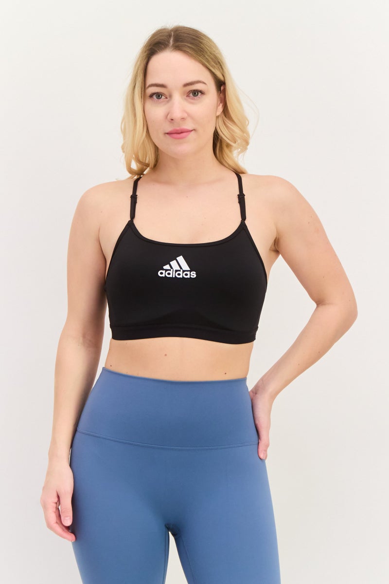 Adidas سوتيان رياضي غير مبطن للنساء بشعار العلامة التجارية، أسود - Image 1