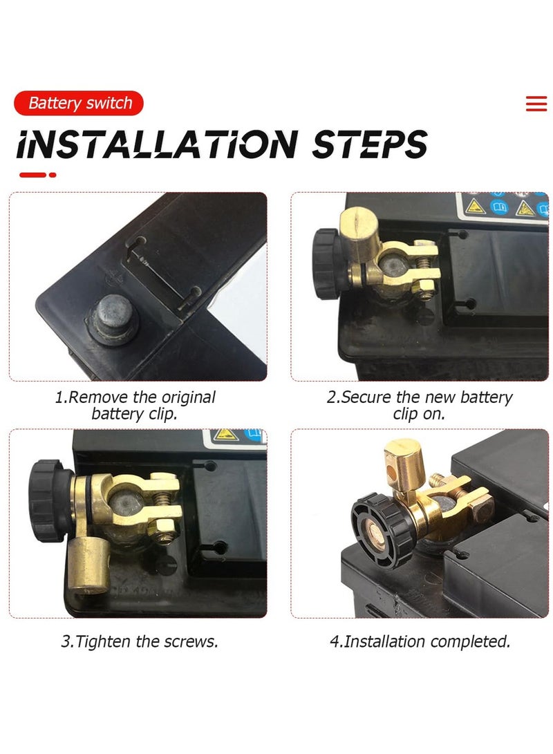 Battery Master Disconnect Cut Off Switch, 360 Degree Top Post Battery Kill Switch, 6V 12V 24V Negative Post Marine Boat Car RV Battery Saver, Car Battery Power Shut Off Isolator, Black, 2 Pcs - Image 5