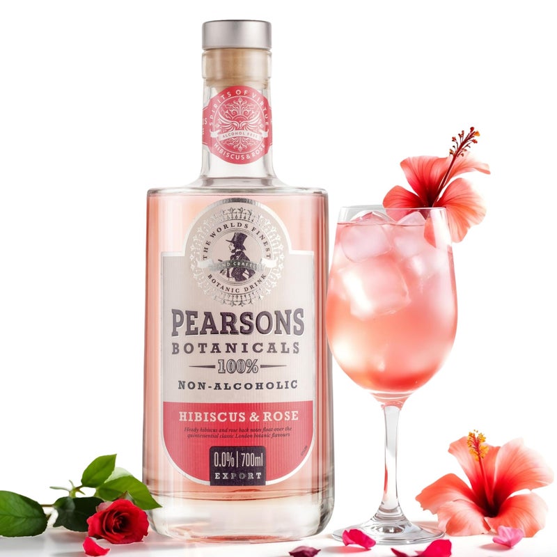 Pearsons Botanicals Hibiscus & Rose Non Alcoholic Gin, Award Winning Mellow and Fragrant Blend, Non Alcoholic Spirits - Halal, Low Sugar, and Gluten-Free, Part of the Spirits of Virtue Range (700ml) - Image 1