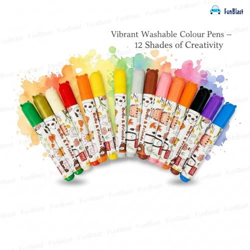 FunBlast Colour Pens - Washable Water Colour Pens, Colouring Kit Art Markers Colour Sketch Pens Set for Kids, Artists Sketching Drawing Materials, Cute Art Supplies (12 Pieces) - Image 5