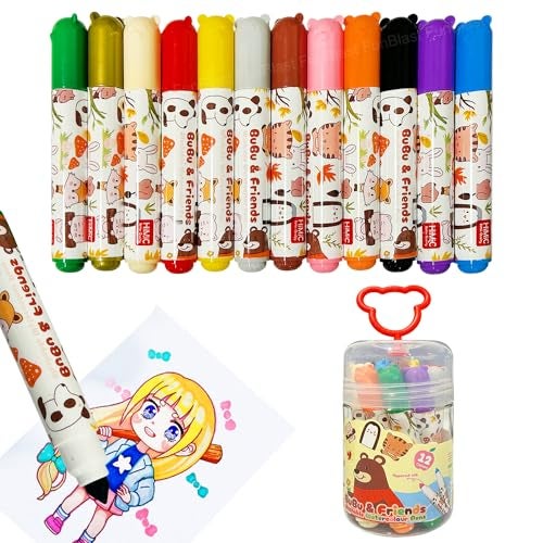 FunBlast Colour Pens - Washable Water Colour Pens, Colouring Kit Art Markers Colour Sketch Pens Set for Kids, Artists Sketching Drawing Materials, Cute Art Supplies (12 Pieces) - Image 1