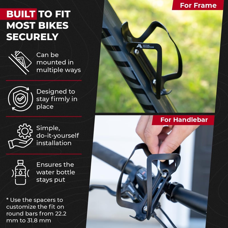 Active Adventure Bike Water Bottle Holder Combo - 20 Oz Squeeze Bottle & Bicycle Mount Cage Rack, No Screws Needed, Durable Alloy - Fits All Handlebar Bikes & MTB Mountain Road - for Adults, Kids (Black) - Image 3
