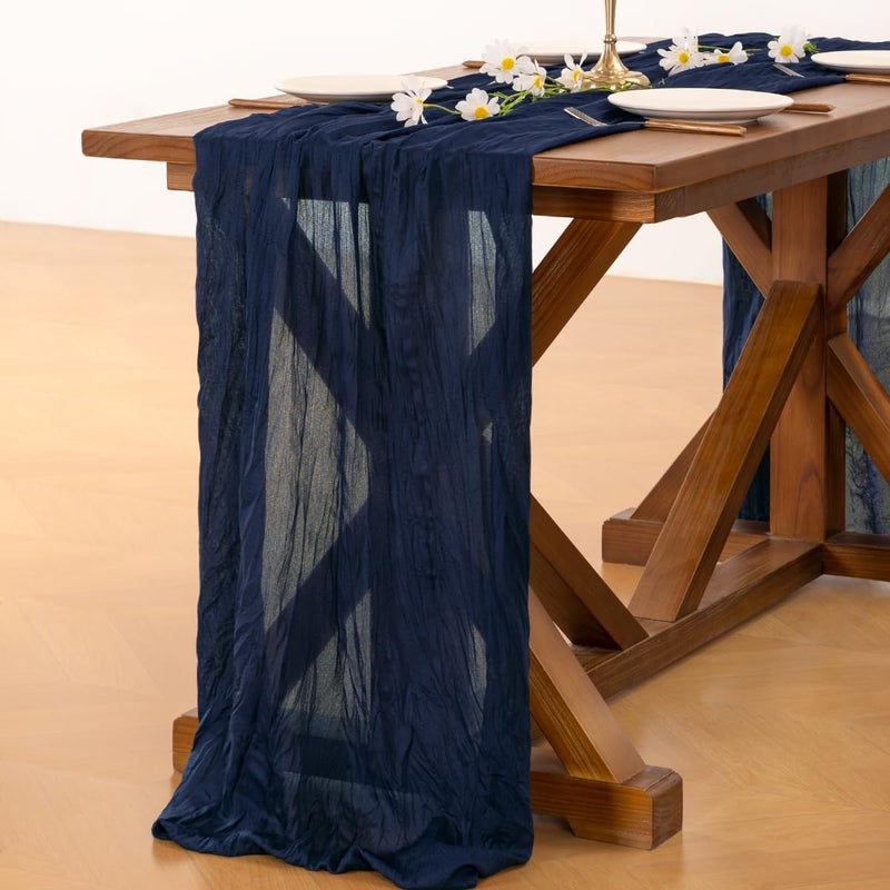 Socomi Navy Blue Summer Cheesecloth Table Runner Boho Rustic Gauze 120 inch 10FT Cheese Cloth Runner for Wedding Party Baby Shower Birthday Home Decor Holiday Decorations - Image 5