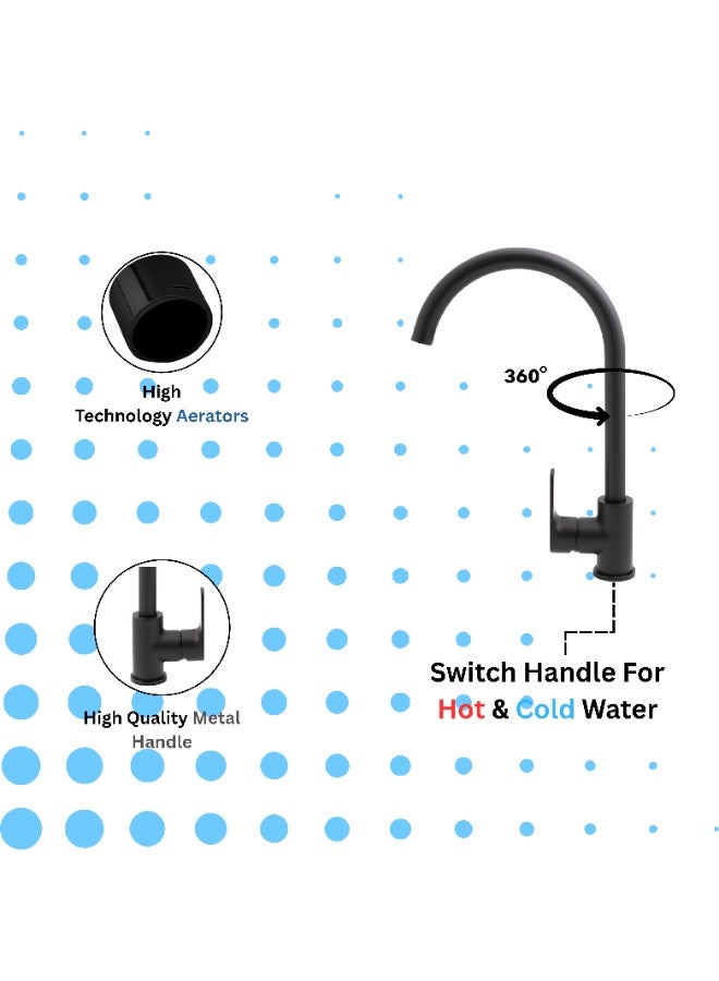 ITG Matte Black Kitchen Faucet – Hot  Cold Mixer Tap, 360° Swivel, SASO Certified, 5-Year Warranty - Image 4
