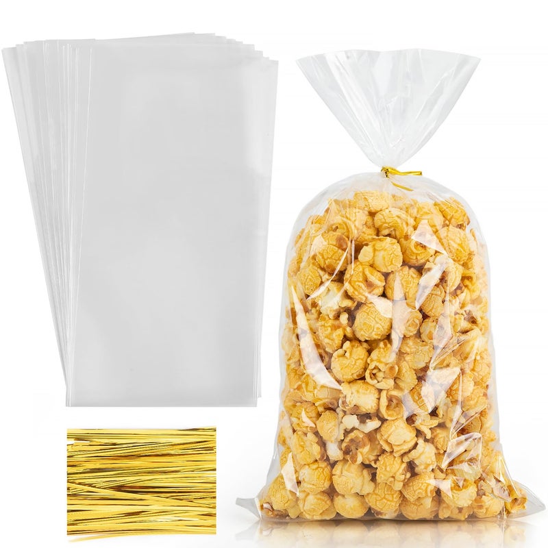 Labeol 100pcs Cellophane Bags 7X14 Popcorn Bags Treat Bag with Ties Goodie Clear Gift Bag for Packaging Party Favor Cookie Candy Bakery Plastic Cellophane Wrap - Image 3