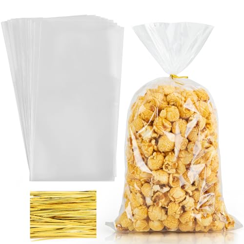 Labeol 100pcs Cellophane Bags 7X14 Popcorn Bags Treat Bag with Ties Goodie Clear Gift Bag for Packaging Party Favor Cookie Candy Bakery Plastic Cellophane Wrap - Image 2