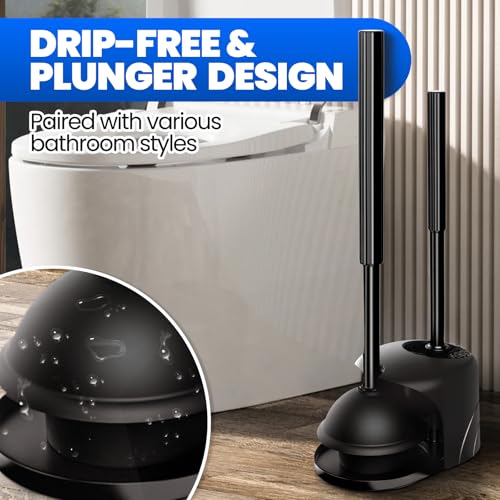 Denvlex 4Piece Toilet Brush and Plunger Set Extended Handle PlungerToilet Bowl Brush Plunger SetBathroom Cleaning ToolsCleaning BrushCleaning SuppliesToilet Brush Plunger ComboBlack20inch - Image 3