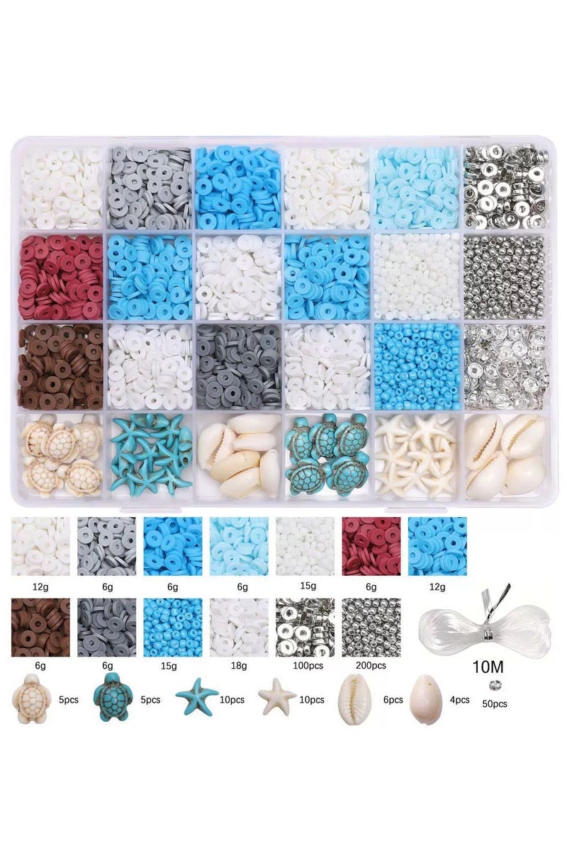 24-Grid 3200-Piece Summer Ocean Style Soft Clay Shell Series Set - DIY Toy for Beads Art: Handmade Bracelet & Necklace Making - Image 2