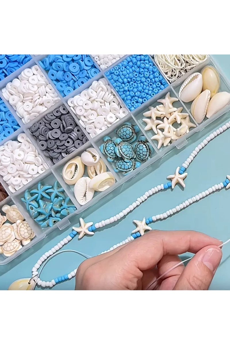 24-Grid 3200-Piece Summer Ocean Style Soft Clay Shell Series Set - DIY Toy for Beads Art: Handmade Bracelet & Necklace Making - Image 3