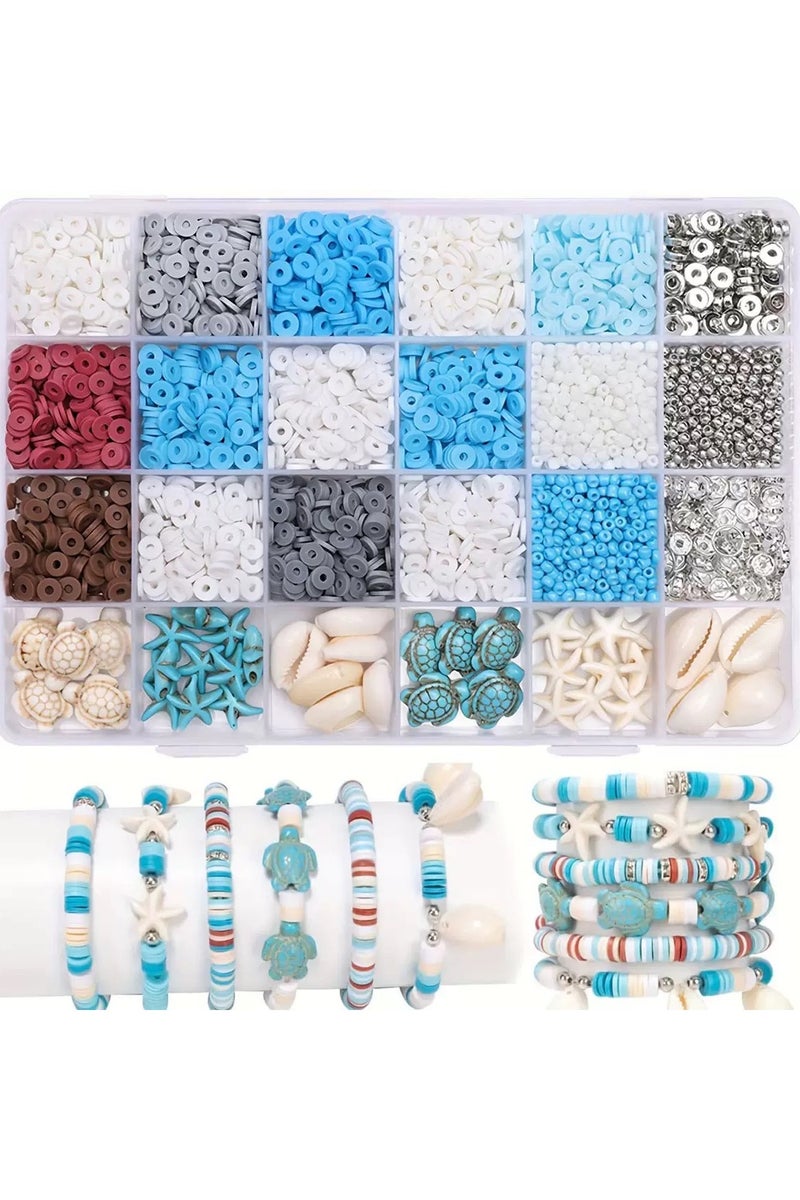 24-Grid 3200-Piece Summer Ocean Style Soft Clay Shell Series Set - DIY Toy for Beads Art: Handmade Bracelet & Necklace Making - Image 1