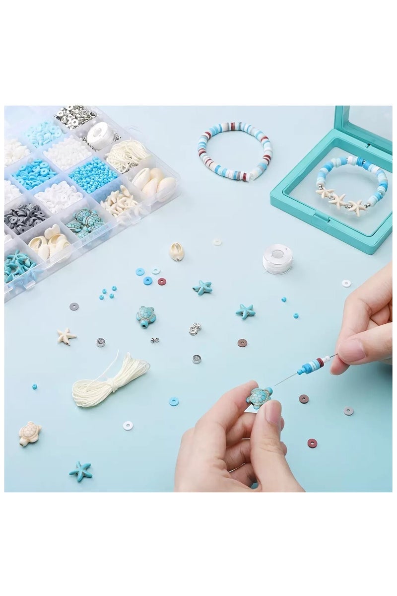 24-Grid 3200-Piece Summer Ocean Style Soft Clay Shell Series Set - DIY Toy for Beads Art: Handmade Bracelet & Necklace Making - Image 4