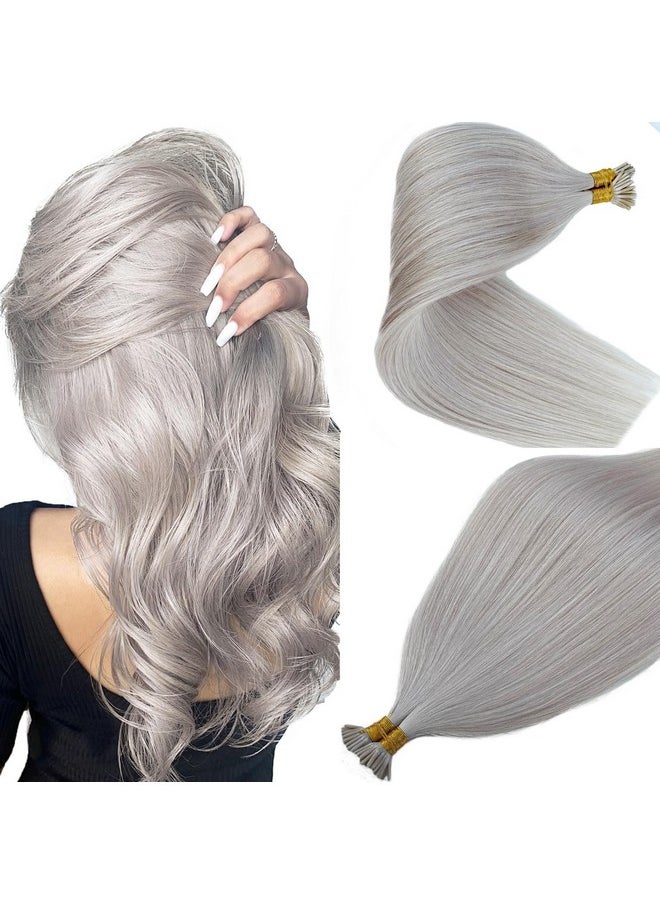 Smartinnov - Silver I Tip Hair Extensions Human Hair 18 Inch I Tip Keratin Hair Extensions Pre Bonded I Tip Hair Extensions 50Strands 50G Silver Real Hair Cold Fusion Silver Micro Bead Hair Extensions For Women - Image 1