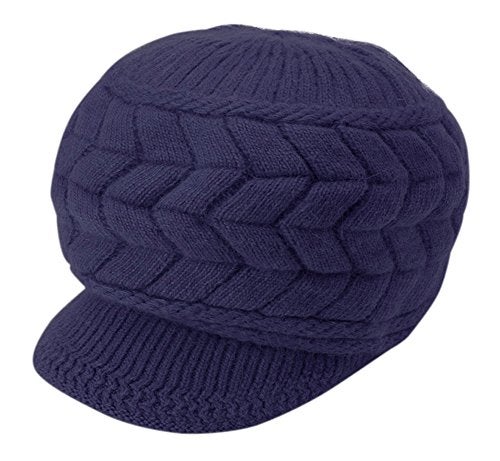 HINDAWI Womens Winter Newsboy Hat Warm Knit Wool Ski Snow Caps with Visor Navy - Image 3