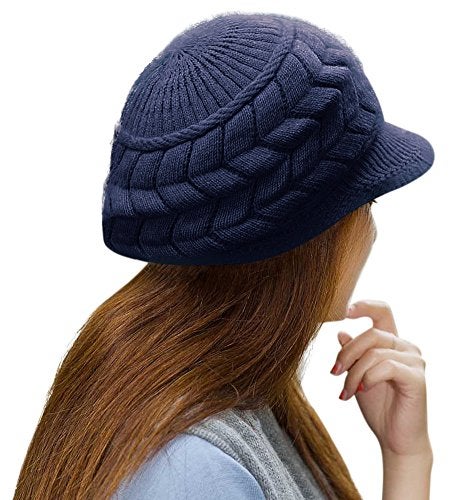 HINDAWI Womens Winter Newsboy Hat Warm Knit Wool Ski Snow Caps with Visor Navy - Image 2