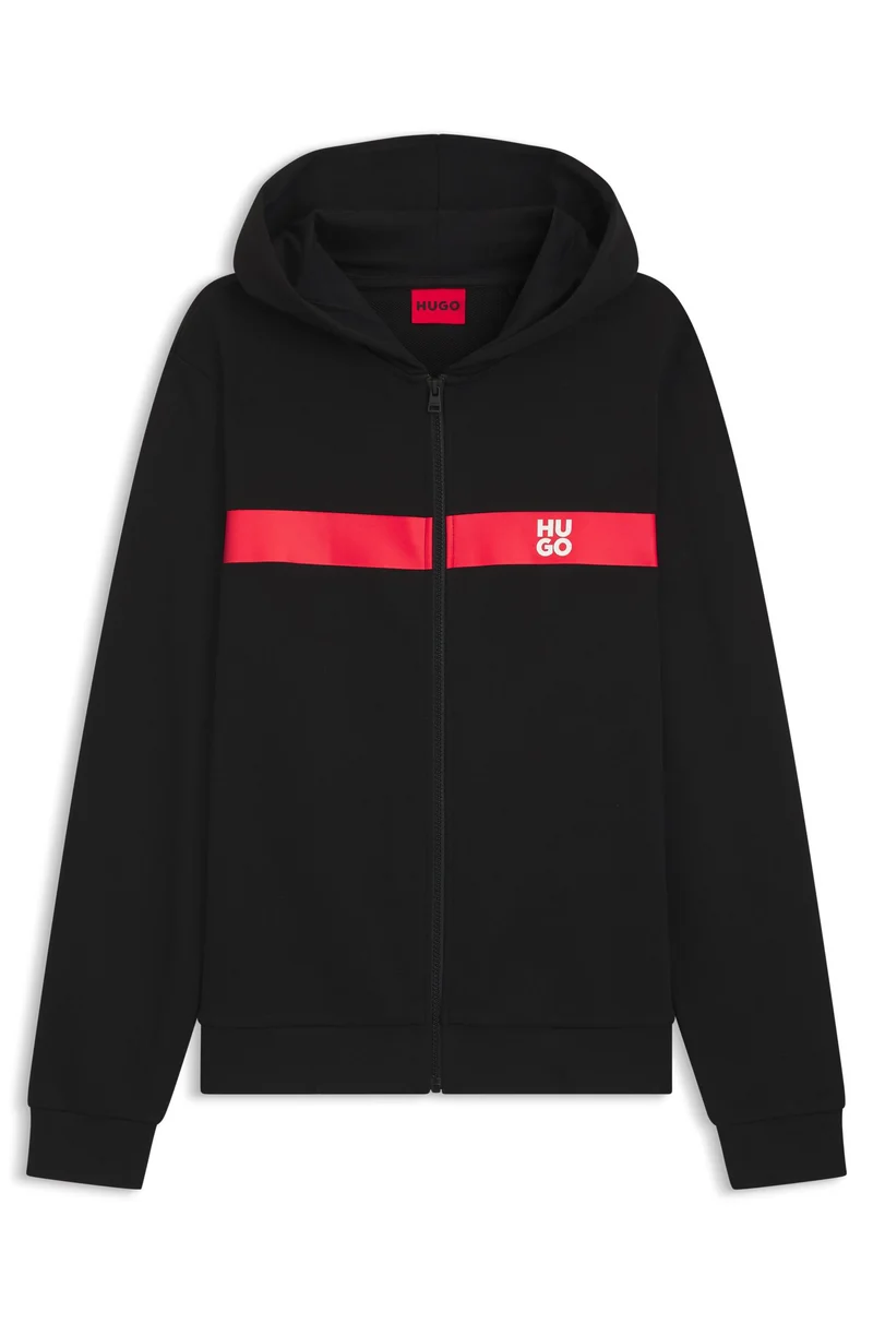 HUGO Cotton-terry zip-up hoodie with contrast stripe