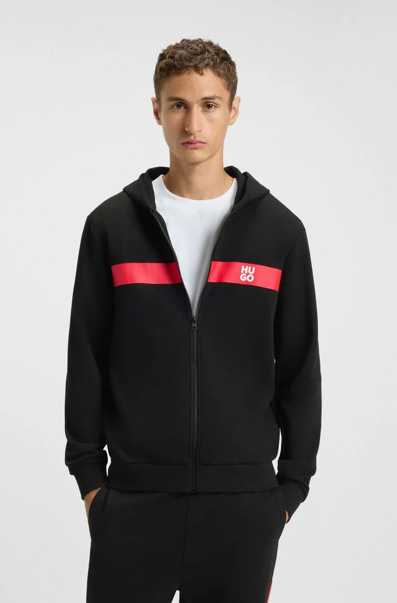 HUGO Cotton-terry zip-up hoodie with contrast stripe