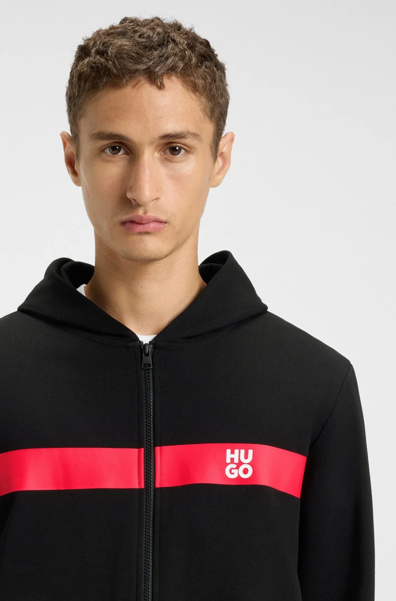 HUGO Cotton-terry zip-up hoodie with contrast stripe