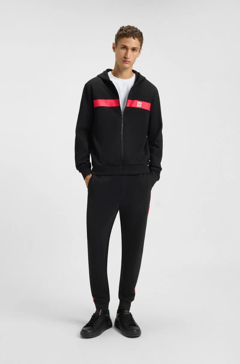 HUGO Cotton-terry zip-up hoodie with contrast stripe