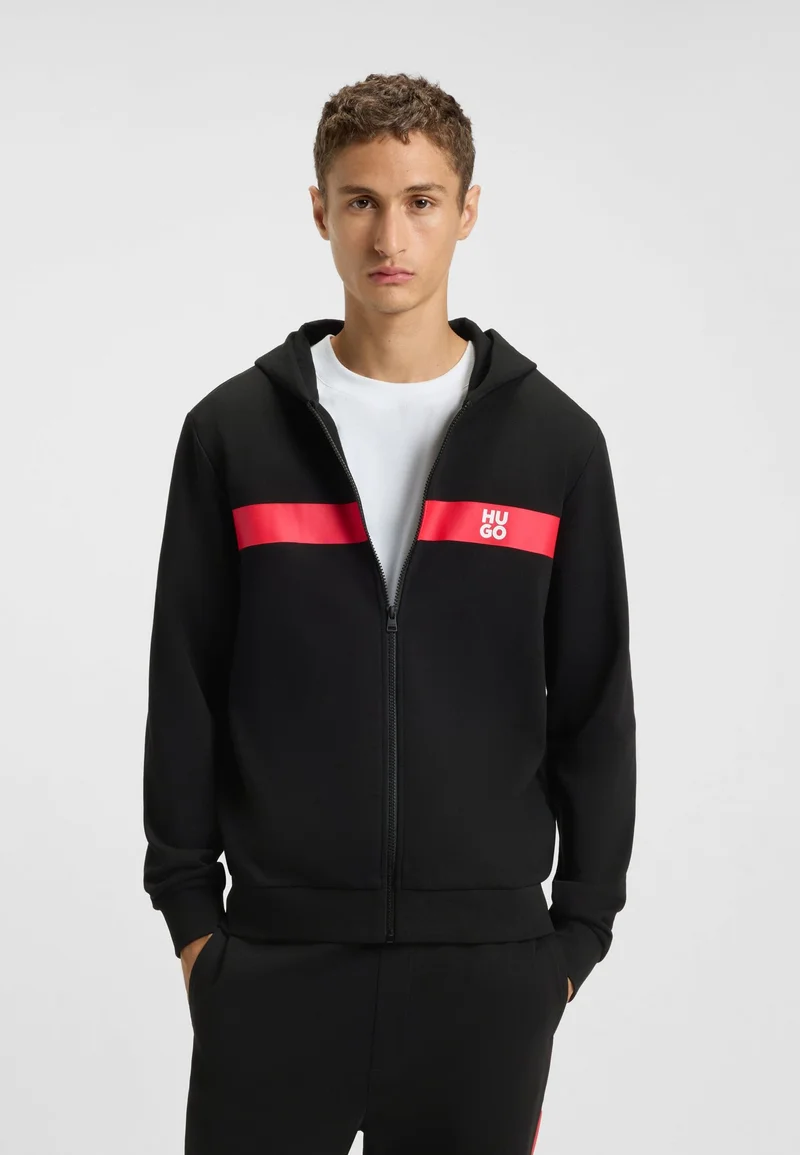 HUGO Cotton-terry zip-up hoodie with contrast stripe