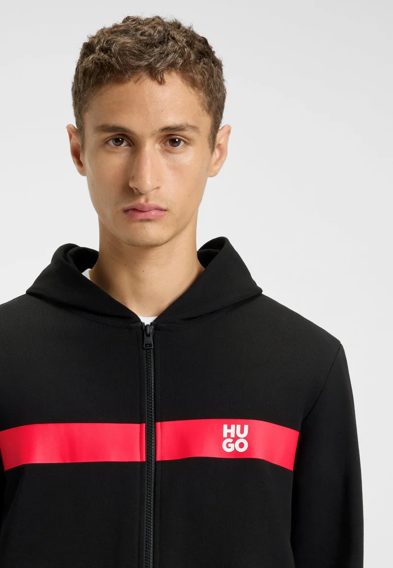 HUGO Cotton-terry zip-up hoodie with contrast stripe