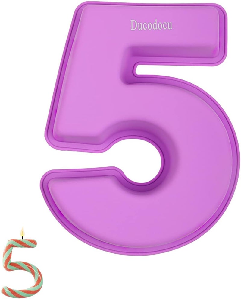 Ducodocu Large Silicone Number Cake Mould 3D Novelty Cake Pan DIY Baking Mold for Birthday Anniversary Number of 5 - Image 1