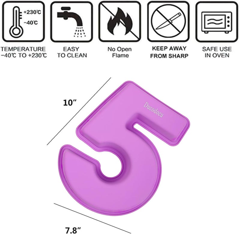 Ducodocu Large Silicone Number Cake Mould 3D Novelty Cake Pan DIY Baking Mold for Birthday Anniversary Number of 5 - Image 3