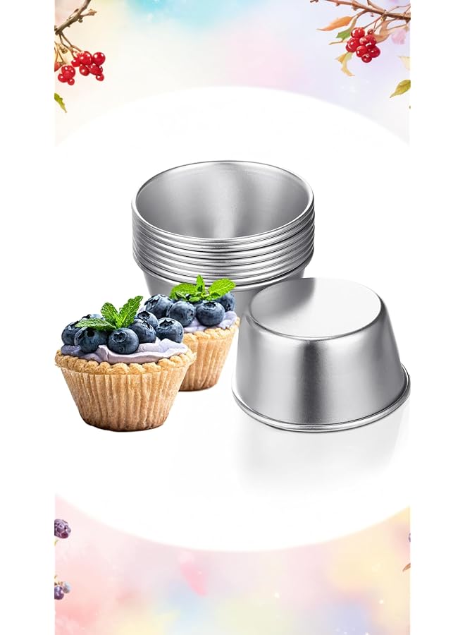 S-TOP Carbon Steel Egg Tart and Pudding Molds - Set of 10 Mini Cups for Chocolate Molten, Cupcakes, Cakes, and Cookies - Nonstick Round Bakeware Tumblers - 6 x 4.4 x 3.6 cm Size - Image 1