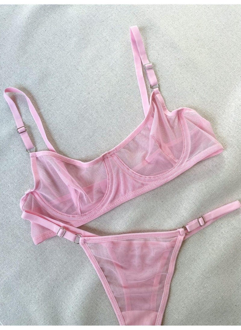 La Linaa Women's Tulle Thong Panty Bra Set  - Image 3
