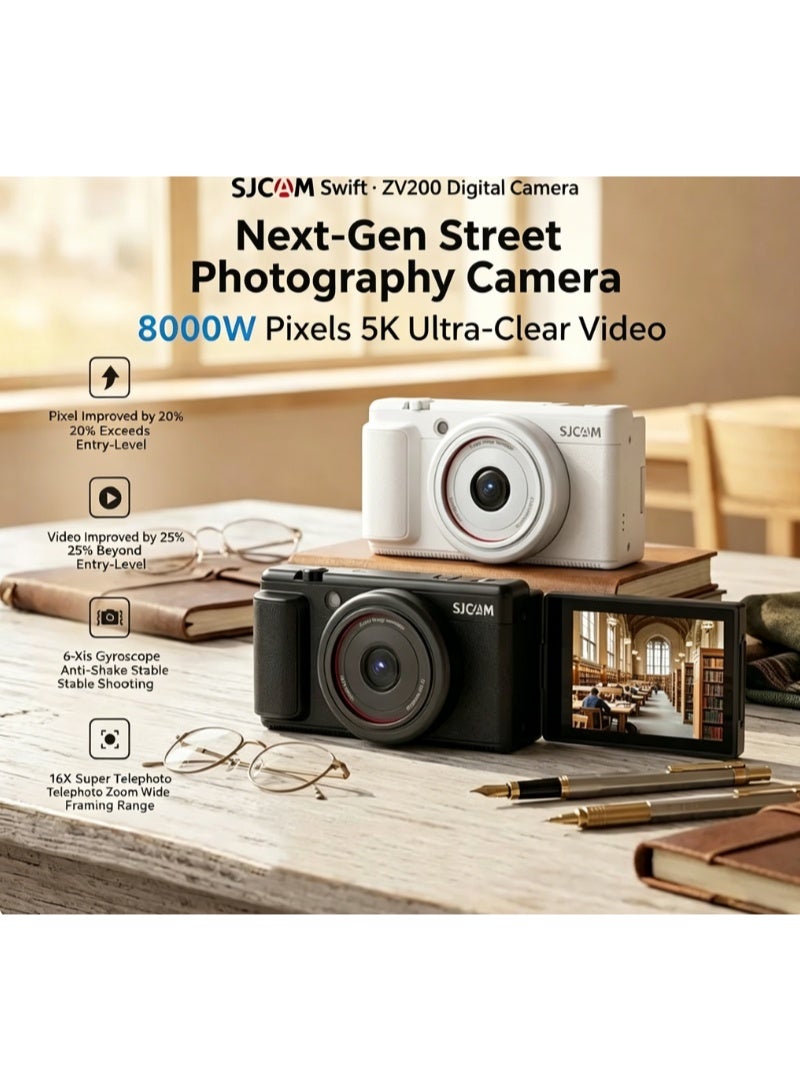 SJCAM (New Arrival) SJCAM ZV200 Digital Vlog Camera, 16X Digital Zoom, Intelligent Anti-Shake, Wide & Telephoto Shots Portable Compact Camera for Travel Street Photography - Image 2