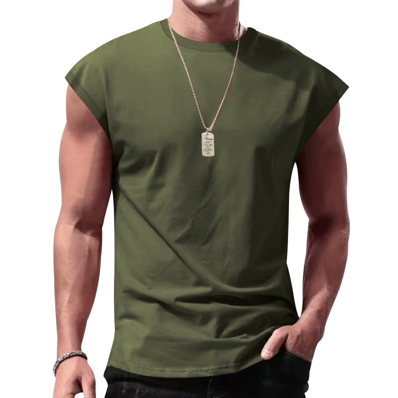 Cross-Border Men''s Summer New Sleeveless Vest Men''s Loose Casual Pure Color Thin Waistcoat T-Shirt Vest - Image 1