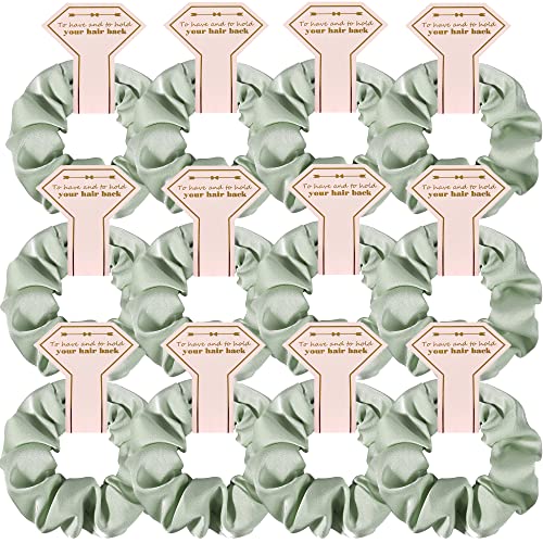 Hasoar New Smooth linen Satin Bridesmaid Scrunchies 12 pack Proposal Gifts Elastics Hair Ties Scrunchies Bachelorette Party Favors Satin Bridesmaid Gift for Bridal Wedding Parties guests (Sage green) - Image 1