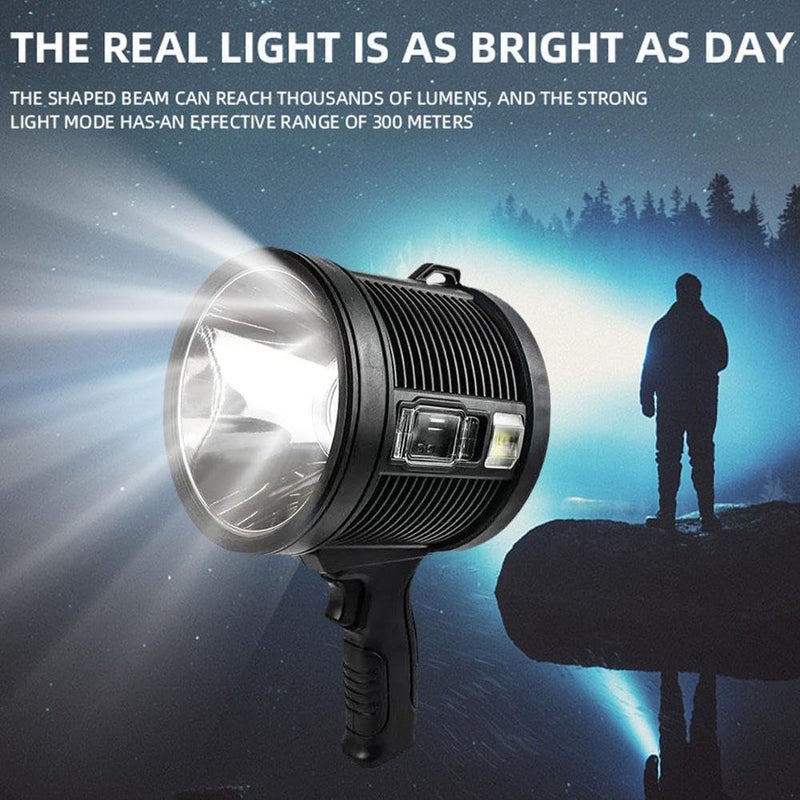 Jukmen Jukmen 90000 Lumens Spotlight Rechargeable Spotlight Flashlight with Tripod 6 Modes and 3 Colors Filter Super Bright Led Spot Lights Outdoor Handheld Solar Searchlight for Hunting Marine Camping  - Image 2