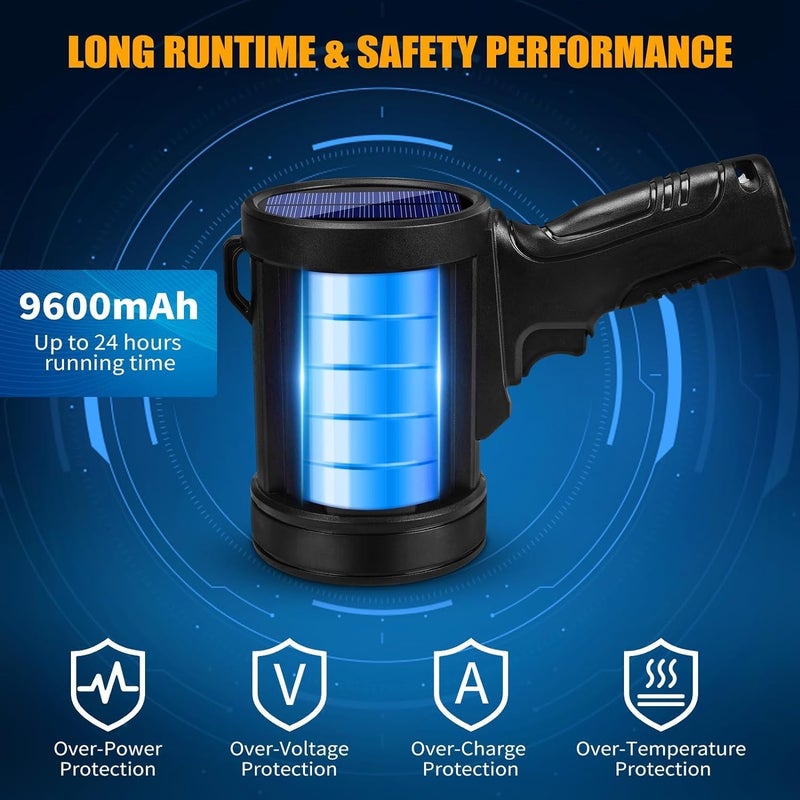 Jukmen Jukmen 90000 Lumens Spotlight Rechargeable Spotlight Flashlight with Tripod 6 Modes and 3 Colors Filter Super Bright Led Spot Lights Outdoor Handheld Solar Searchlight for Hunting Marine Camping  - Image 5