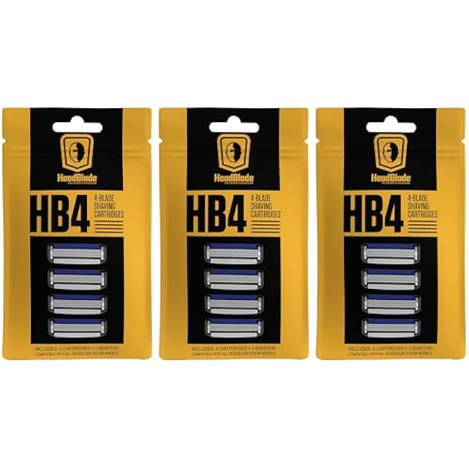 HeadBlade Mens HB4 Refill Shaving Razor Blades  4 Stainless Steel Blades for No Tugging or Pulling Shave Less Works for Face Body and Scalp 12 Blades 3 Pack - Image 2