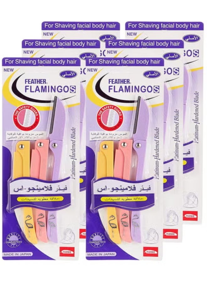 Feather-Flamingo Pack Of 6 Facial Touch-Up Razor Multicolour