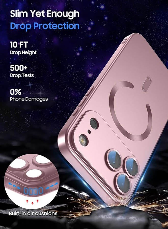 حالة مغناطيسية لآيفون 17 برو، [توافق مع MagSafe] [غطاء عدسة الكاميرا المدمج] [خفة ورفيعة] حافظة سيليكون ناعم مقاومة للصدمات مع لمعان معدني لآيفون 17 برو 6.3 بوصة، الوردي - Image 5