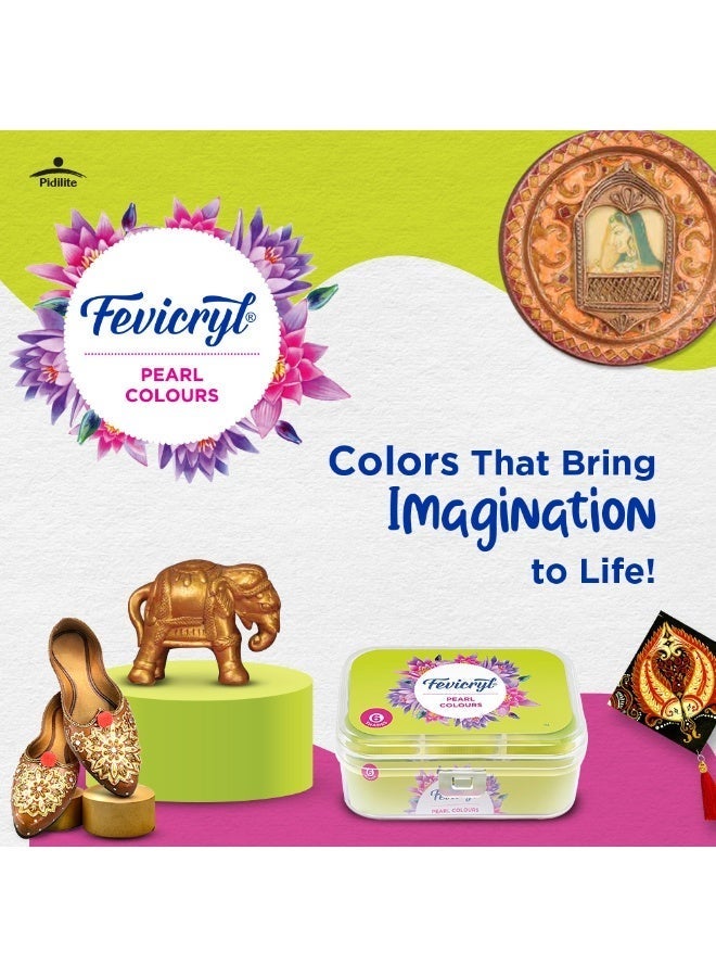 Fevicryl Acrylic Colours Pearl Kit | 6 Colours x 10 ml | DIY Paint, Rich Pigment | Multicolour & Multi-Surface | Non-Cracking Paint for Canvas, Wood, Leather, Earthenware, Metal - Image 3