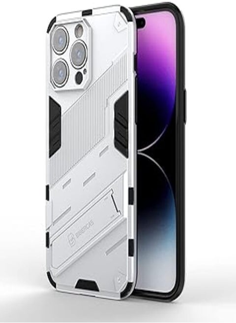 punk case Compatible With Iphone 15 Pro Max Shockproof Case Cover with Camera Protection Built-in Kickstand and Stand for Iphone 15 Pro Max (White)
