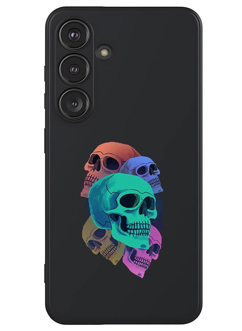 Theodor Protective Slim Fit Case Liquid Silicone Cover with Full Body Protection Anti-Scratch Shockproof Case For Samsung Galaxy S25 Plus (Black) - Colourful Skull - Image 1