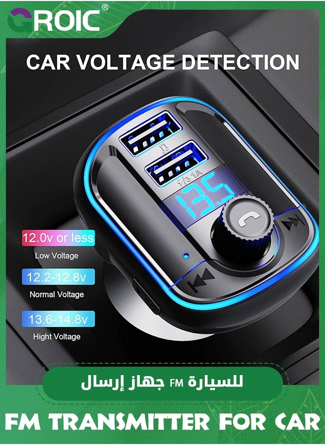 GROIC - Bluetooth FM Transmitter for Car, Bluetooth Car Adapter Radio Transmitter, Dual USB Car Charger, MP3 Music Player Bluetooth 5.0 Car Kit with Breathing Light, Hands-Free Calls Siri Google Assistant - Image 1