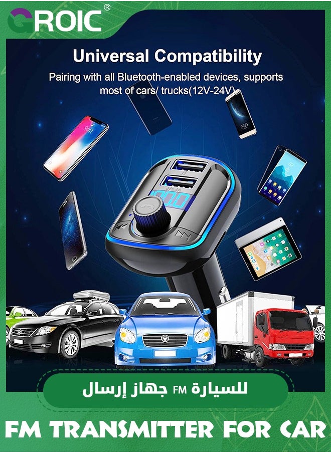 GROIC - Bluetooth FM Transmitter for Car, Bluetooth Car Adapter Radio Transmitter, Dual USB Car Charger, MP3 Music Player Bluetooth 5.0 Car Kit with Breathing Light, Hands-Free Calls Siri Google Assistant - Image 1