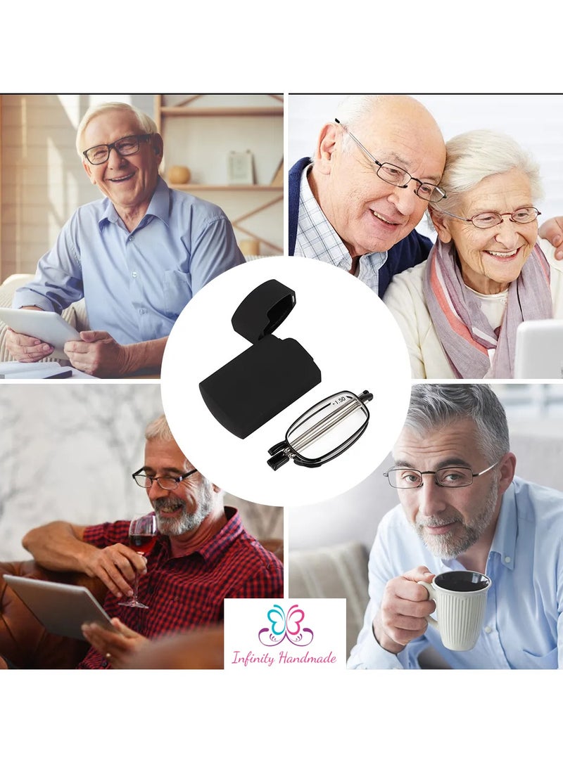 Reading Glasses Portable Folding with Flexible Spring Hinge for Men and Women, with a Stylish Case, Exclusive to Infinity Handmade Seller Only