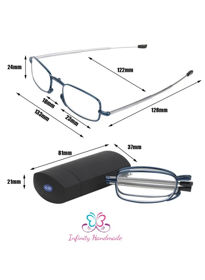 Reading Glasses Portable Folding with Flexible Spring Hinge for Men and Women, with a Stylish Case, Exclusive to Infinity Handmade Seller Only