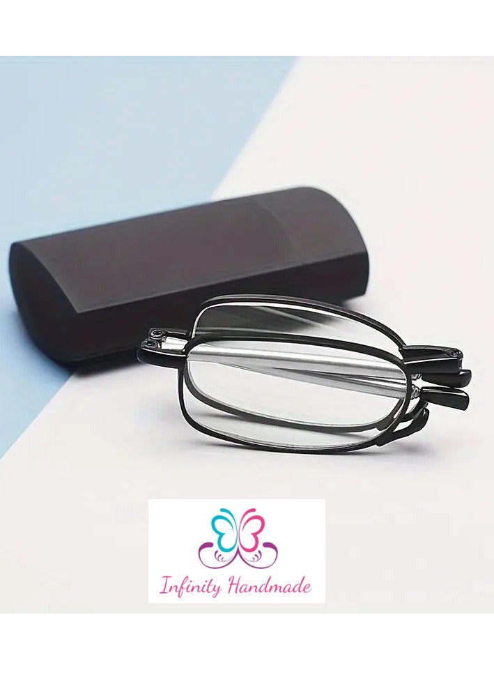Reading Glasses Portable Folding with Flexible Spring Hinge for Men and Women, with a Stylish Case, Exclusive to Infinity Handmade Seller Only