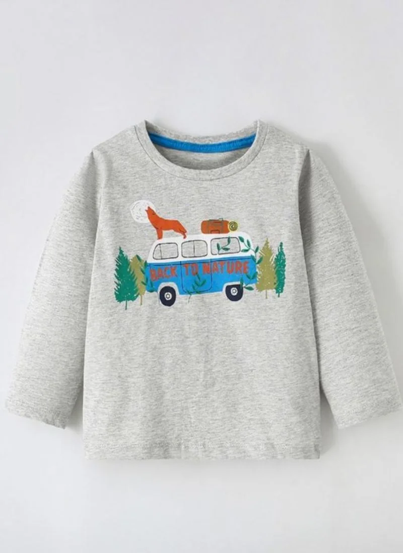 يونيكي Grey Graphic Printed Round Neck T-shirt